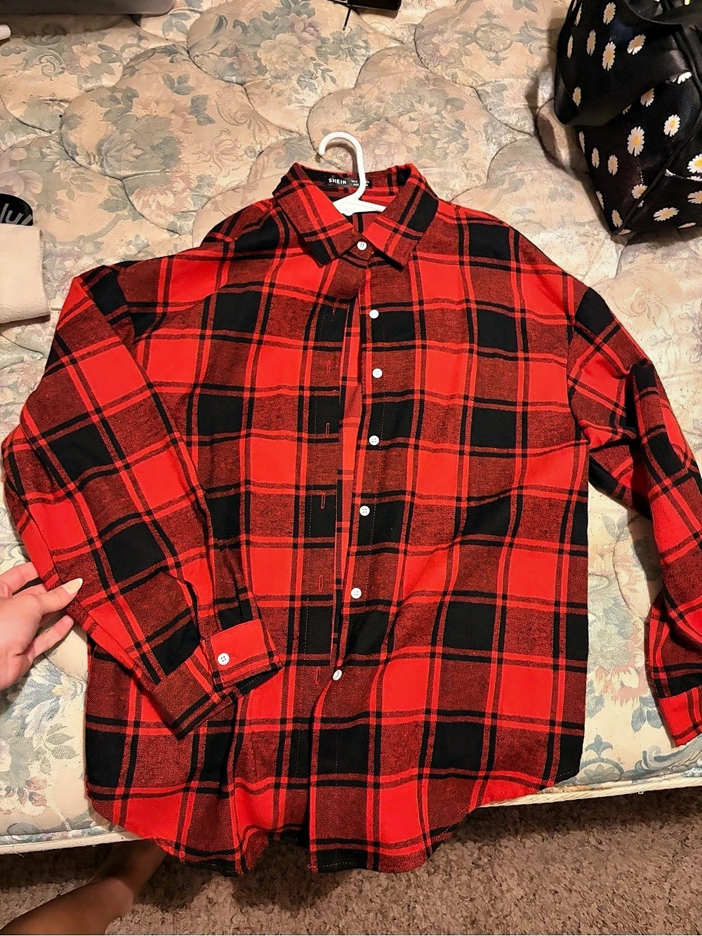 SHEIN Plaid Button Down in Red & Black Size Medium
